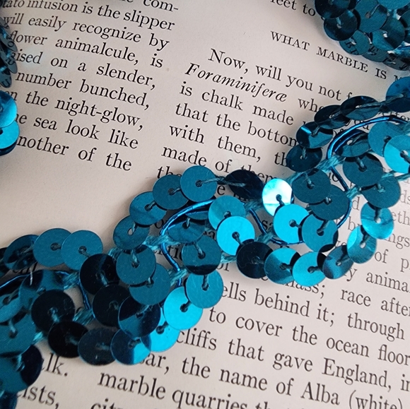 5 yards of Vintage 60s 70s turquoise teal blue metallic sequin trim - Picture 2 of 6
